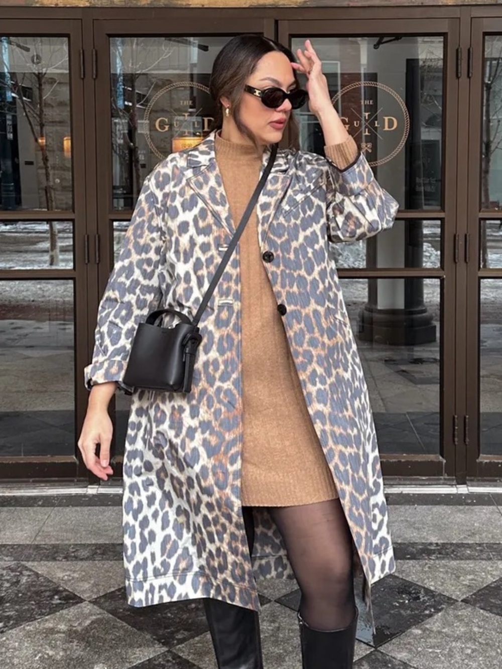 Ganni Brown Black Leopard Animal Print Rain Resistant Belted Peplum Trench Coat